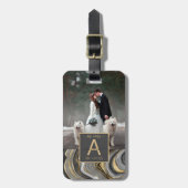 Dhr. & Mrs Agate Monogram Wedding Foto Naam Datum Bagagelabel (Voorkant verticaal)