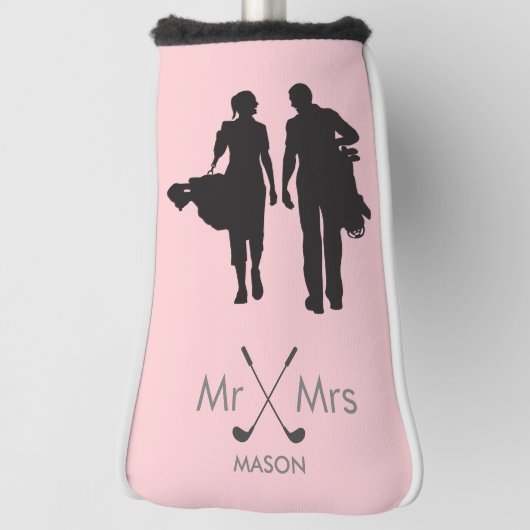 Dhr. & Mrs. Blush Pink | Moderne Paar Golf Speler Golfheadcover (Draai 90)