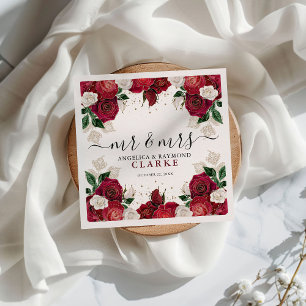 Dhr. & Mrs. Bourgondië & Witte Bloemen Elegante br Servet