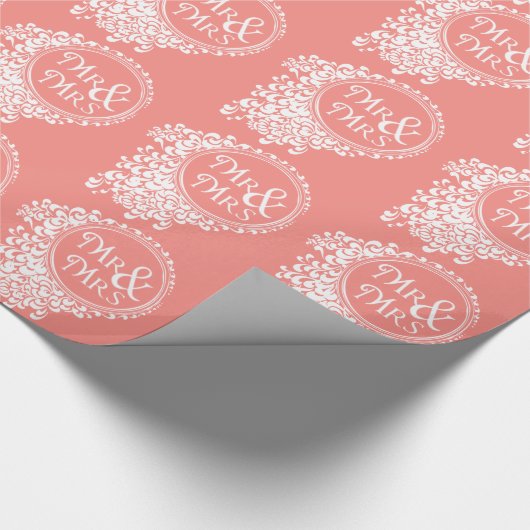 Dhr. & Mrs.  Coral Wedding Wrapping Paper Cadeaupapier (Hoek)