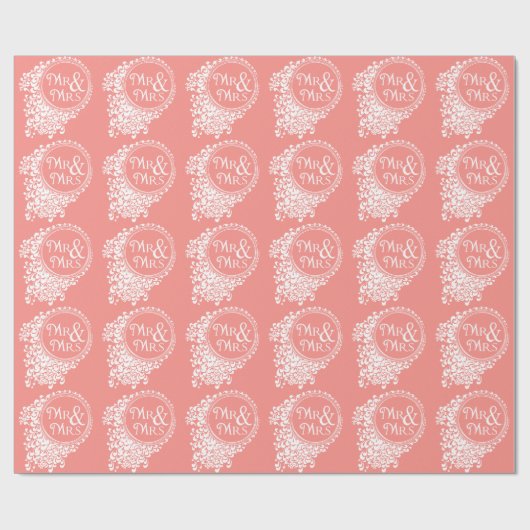 Dhr. & Mrs.  Coral Wedding Wrapping Paper Cadeaupapier (Vlak)