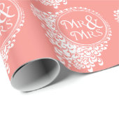 Dhr. & Mrs.  Coral Wedding Wrapping Paper Cadeaupapier (Rol Hoek)
