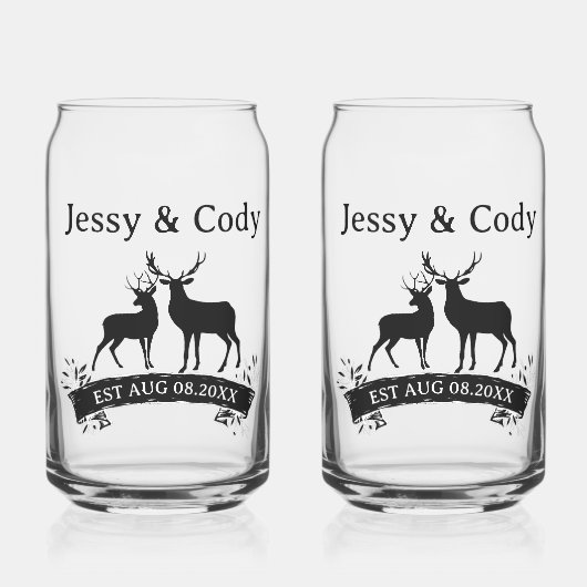 Dhr. Mrs. Deer Bruiloft Jubileum Familienaam Est Blikvorm Glas (Voorkant)