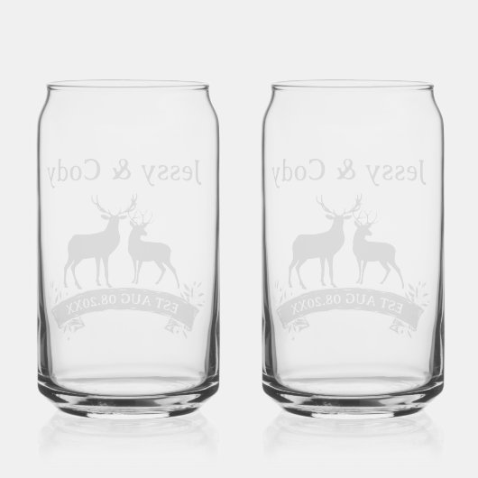 Dhr. Mrs. Deer Bruiloft Jubileum Familienaam Est Blikvorm Glas (Achterkant)