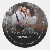 Dhr. Mrs. foto retour naam adres bruiloft zwart Ronde Sticker (Voorkant)