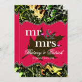 Dhr. & Mrs. Hunting Camo Hot Pink Wedding Invitati Kaart (Voorkant / Achterkant)