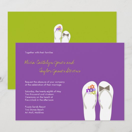 Dhr. & Mrs. Tropical Teenslippers Beach Wedding In Kaart (Voorkant / Achterkant)