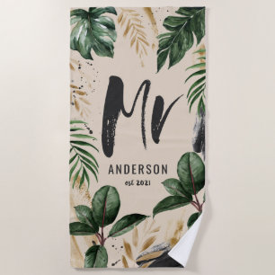 Dhr. tropical leaf & typography strand towel strandlaken