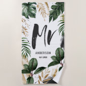 Dhr. tropical leaf & typography strand towel strandlaken (Voorkant)