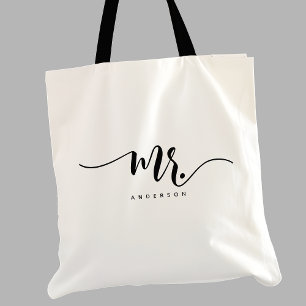 Dhr. Zwart Wit Pasgetrouwd Bruidegom Script Persoo Tote Bag