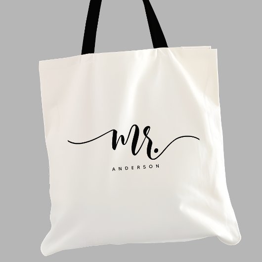 Dhr. Zwart Wit Pasgetrouwd Bruidegom Script Persoo Tote Bag