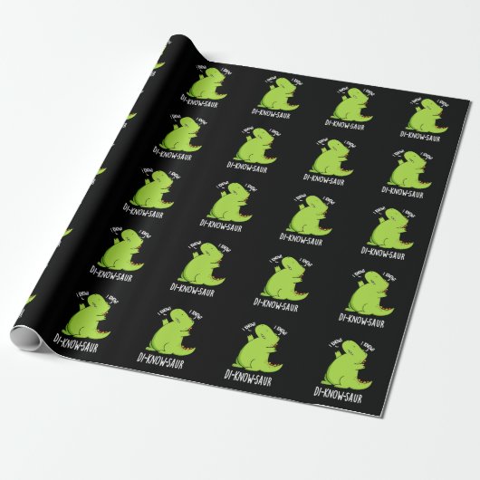 Di-know-saur Grappige Dinosaurus Pun Donker BG Cadeaupapier (Uitgerold)