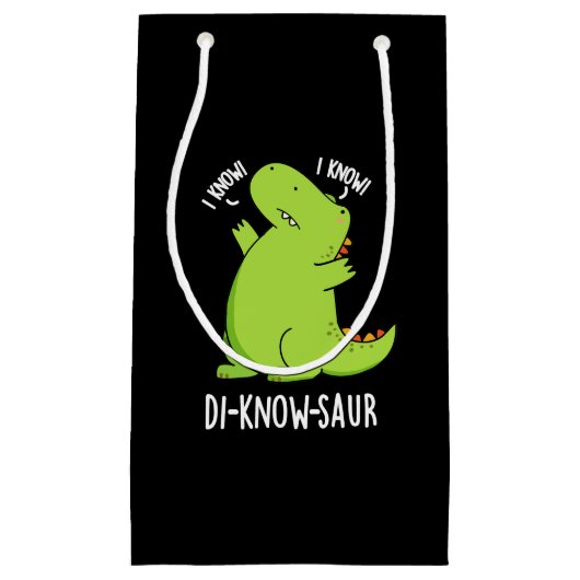 Di-know-saur Grappige Dinosaurus Pun Donker BG Klein Cadeauzakje (Voorkant)