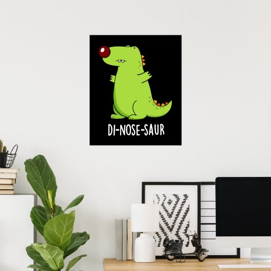 Di-neus-saur Grappige Dinosaurus Pun Donker BG Poster (Thuiskantoor)