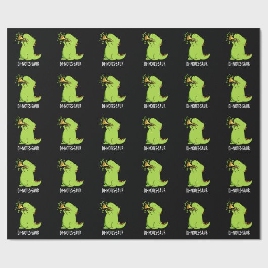 Di-notes-saur Funny Dinosaur Pun Dark BG Cadeaupapier (Vlak)