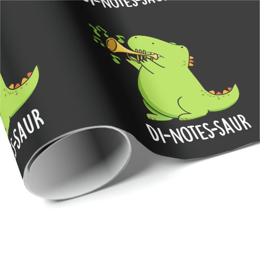 Di-notes-saur Funny Dinosaur Pun Dark BG Cadeaupapier (Rol Hoek)
