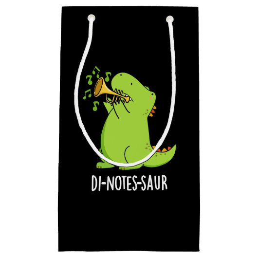 Di-notes-saur Funny Dinosaur Pun Dark BG Klein Cadeauzakje (Voorkant)