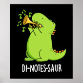 Di-notes-saur Funny Dinosaur Pun Dark BG Poster (Voorkant)