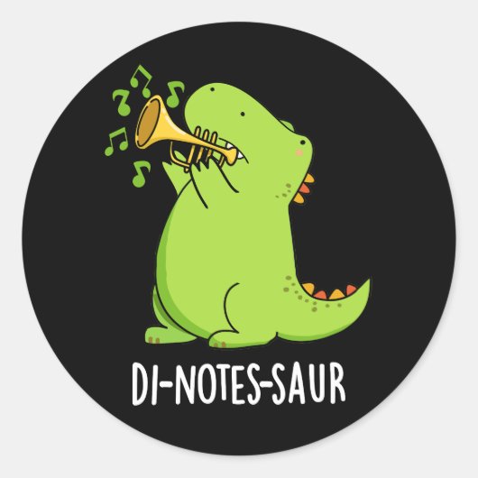 Di-notes-saur Funny Dinosaur Pun Dark BG Ronde Sticker (Voorkant)