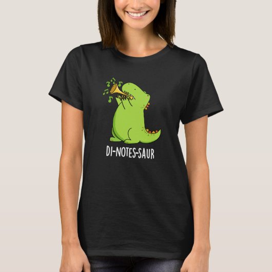 Di-notes-saur Funny Dinosaur Pun Dark BG T-shirt (Voorkant)