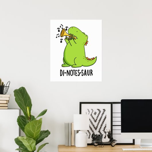 Di-notes-saur Funny Dinosaur Pun Poster (Thuiskantoor)