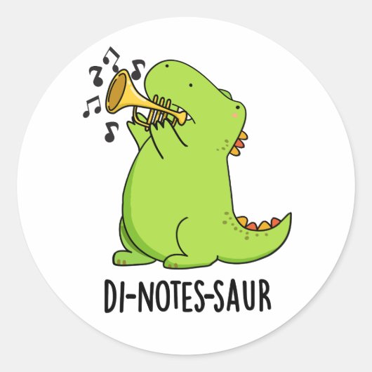 Di-notes-saur Funny Dinosaur Pun Ronde Sticker (Voorkant)