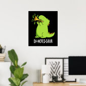 Di-notes-saur Grappige Dinosaur Pun Donkere BG Poster (Thuiskantoor)