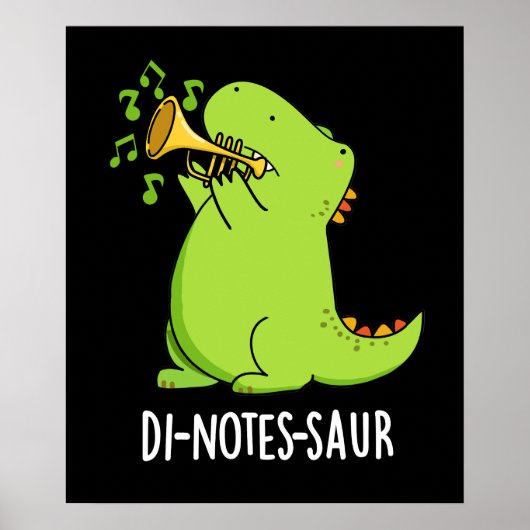 Di-notes-saur Grappige Dinosaur Pun Donkere BG Poster (Voorkant)