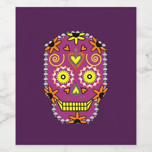 Dia de la Muerte Paarse WIne Label Wijn Etiket (Enkel label)