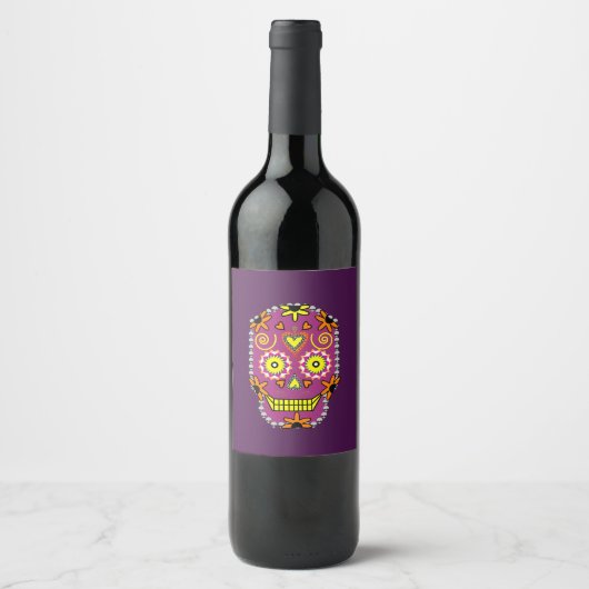 Dia de la Muerte Paarse WIne Label Wijn Etiket (Voorkant)