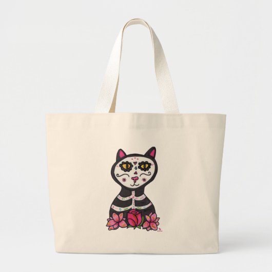 Dia de Las Muertos Cat Halloween Design Grote Tote Bag (Voorkant)