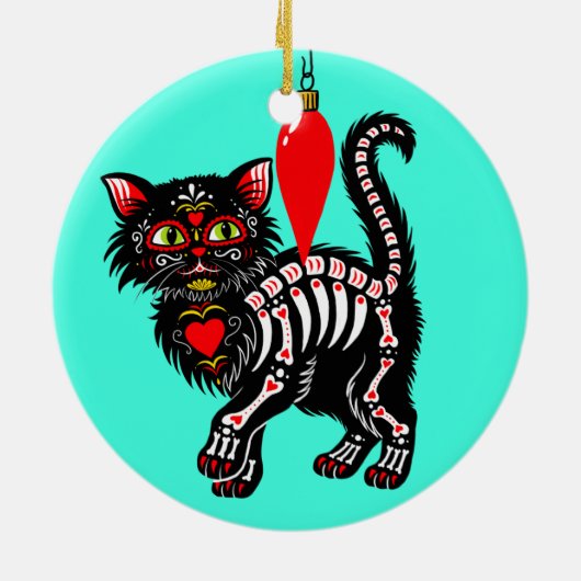 Dia De Los Kerstmis Kat Cute Keramisch Ornament (Achterkant)