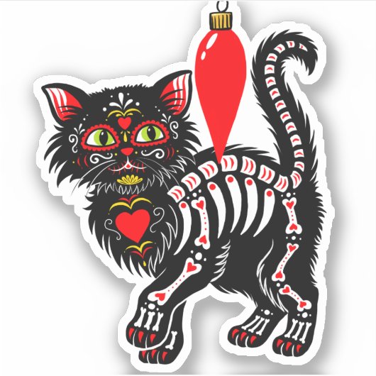 Dia De Los Kerstmis Kat Cute Sticker (Voorkant)