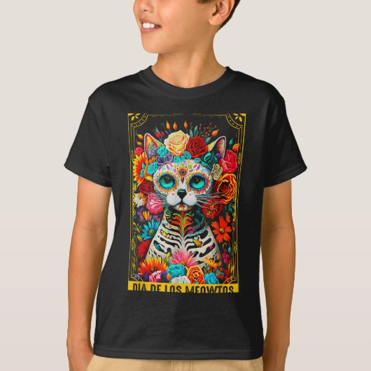 Dia De Los Meowtos Sugar Skull Cat Gift  T-shirt (Voorkant)