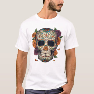 Día de los Muertes-schedel. Mexicaanse Dag van de T-shirt