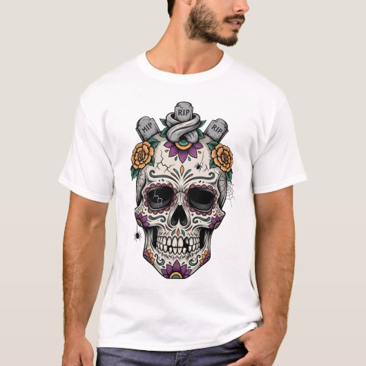 Dia de los muertes skull. Mexican Day of the Dead T-shirt (Voorkant)