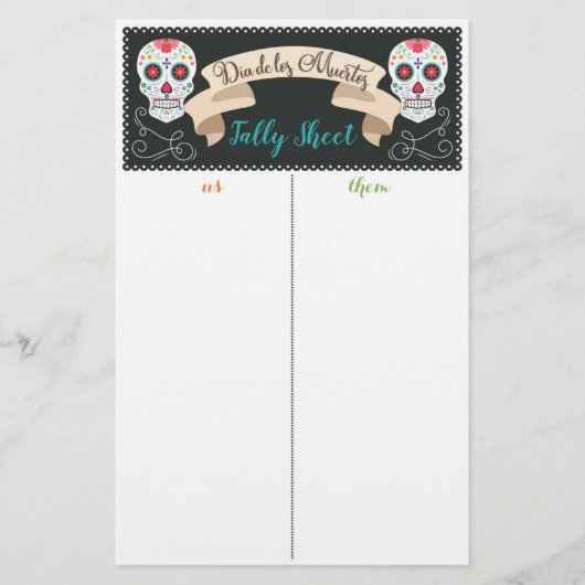 Dia De Los Muerto Bunco Game Tally Sheet (Voorkant)