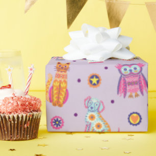 Dia de los Muertos Animals Paarse inpakpapier