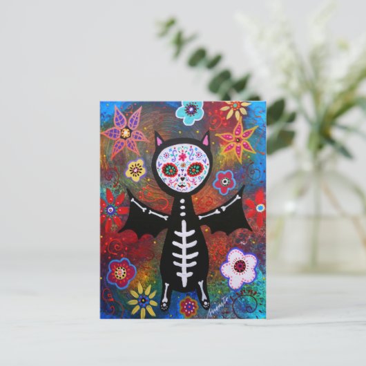 Dia de los Muertos Bat door Prisarts Briefkaart (Staand voorkant)