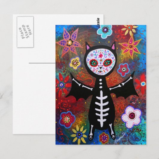 Dia de los Muertos Bat door Prisarts Briefkaart (Voorkant / Achterkant)