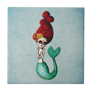 Dia de Los Muertos Beauful Mermaid Tegeltje