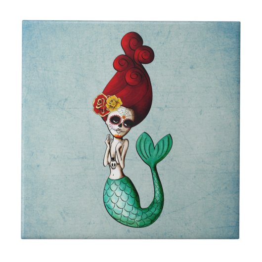 Dia de Los Muertos Beauful Mermaid Tegeltje (Voorkant)