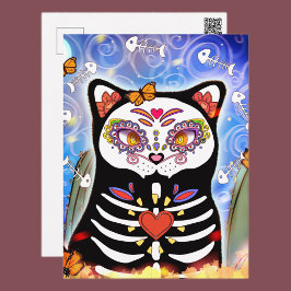 Dia De Los Muertos Black Cat Briefkaart