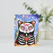 Dia De Los Muertos Black Cat Briefkaart (Staand voorkant)