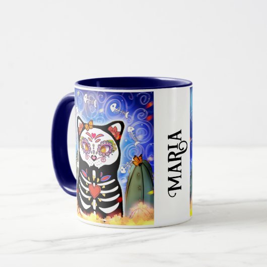 Dia De Los Muertos Black Cat Mok (Voorkant links)