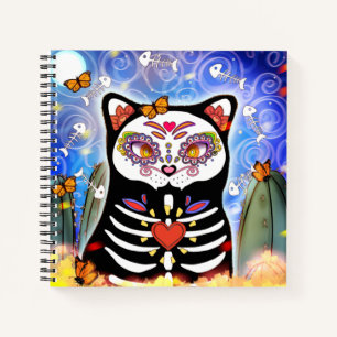Dia De Los Muertos Black Cat Notitieboek