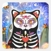 Dia De Los Muertos Black Cat Vierkante Sticker (Voorkant)