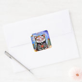 Dia De Los Muertos Black Cat Vierkante Sticker (Envelop)