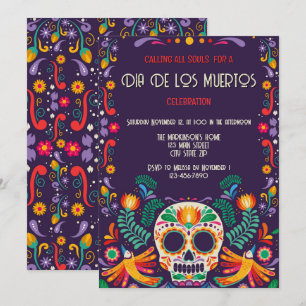 Dia De Los Muertos Bloemrijke Suiker Schedel Kunst Kaart