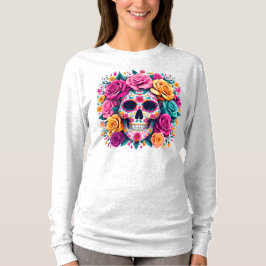 Día de los Muertos Bloemrijke Suiker Schedel Kunst T-shirt